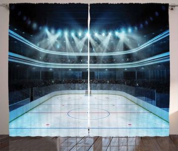 Ambesonne Hockey Curtains, Photo of a Sports Arena Full of People Fans Audience Tournament Championship Match, Living Room Bedroom Window Drapes 2 Panel Set, 108" X 90", Dark Blue