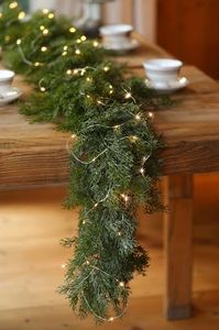 6FT Christmas Garland PARTY JOY Cedar Garland with 9.8FT LED Lights String, Greenery Plant for Christmas Decorations Table Mantle Background Wall Room Outdoor Indoor Winter Decoration