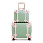 Miss.Box Vintage Carry On Luggage with Wheels Cute Retro Suitcase for Airplanes, Green, 14inch&18inch, Vintage Retro Style