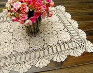 Damanni Rectangular Cotton Handmade Crochet Lace Table Runner Doilies Table Dresser Scarf Décor,19 Inch by 27 Inch，Beige