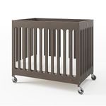 Foundations Boutique Compact Folding Crib, Modern, Contemporary, Mini Crib for Guest Rooms, Vacation Homes, and Small Nurseries, Available in 5 Finishes, Mattress Included (Gray)