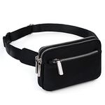 UTO-Fanny-Pack-for-Women-Belt-Bag Waterproof Nylon Fashion Slim Lightweight Waist Pack with 3 Zipper Pockets Betty Black CA