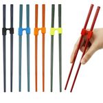 Chopsticks and Chop Stick Helpers 5 Pairs Set, Plastic Hinges Connector Training for Kids, Adults, Beginner, Trainers or Learner, Non-Slip Reusable and Replaceable, Dishwasher Safe(Cherry Blossom)