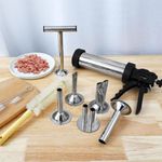 Sausage Stuffer 304 Stainless Steel Sausage Stuffer Machine Easy to Make Sausage Maker Kit Washable Sausage Jerky Maker Durable Sausage Maker with 5 Nozzles 5 Brushes and Meat Pusher for Kichen Home