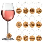 12-Pack Funny and Humorous Wine Charms for Stem Glasses, 1-Inch Cork Drink Marker Tags with Gift Box for Dinner Party, Birthday Party Favors, 12 Assorted Designs