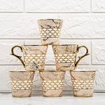 Femora Indian Ceramic Pink Gold Line Tea Cup - 6 Pcs, 155 ML (NOT MICROWAVE SAFE)