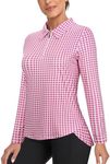 Tanst Sky Women's Golf Shirt UPF 50+ Long Sleeve Quarter Zip Pullover Athletic Hiking Workout Tops, Pink Plaid, Medium