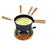 Boska Fondue Sets Pro - 4 Persons - Cheese Fondue Sets on Teawarmers - 1,2 L Volume for 875 gr Melted Cheese [inc. Fondue Forks] [Stable, Oak Wood and Stainless Steel]