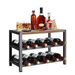 SMFANLIN Wine Rack Countertop, 2 Tier 10 Bottles Wood Wine Racks Cabinet Free Standing with Tabletop, Metal Wine Holder Wine Storage Display Shelf ffor Kitchen Pantry Cabinet Bar