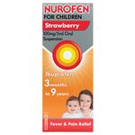 Nurofen For Children, 3Mths - 9Yr, Kids Ibuprofen Strawberry 100ml, Baby Teething, Children Pain Relief, Cold and Flu Relief, Baby Medicine, Fast Acting, Up To 8 Hours, Ibuprofen, Pain and Fever