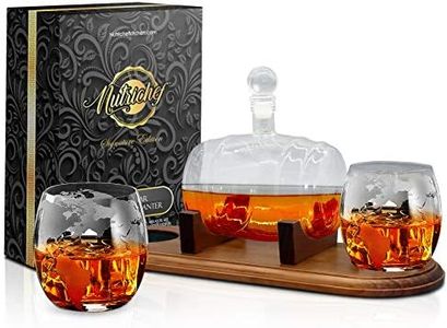 NutriChef Whiskey Decanter & Glass Set with Stopper & Base, 750 ml Capacity, Brown