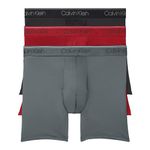 Calvin Klein Men's Microfiber Stretch 3-Pack Boxer Brief, Red/Grey/Black, Large