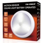 STAR-SPANGLED 6.3” Motion Sensor Ceiling Light Indoor 3 AA or D-Cell Battery Operated for Hallway, Stairs, Basement, Garage, Laundry Area, Closet, Natural White, AA to D Battery Adapter Included