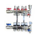 Wärmer System 4 Port Underfloor Heating Complete Manifold with Pipe Connections, Ball Valves, Automatic Air Vent and Pressure Gauge End Unit(15mm eurocone)