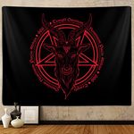 Satanic Pentagram Tapestry for Bedroom, Baphomet Statue Art Goat Head Skull Pagan Tapestries Wall Hanging for College Dorm Living Room Men Decor 60"X40", Black and Red Gothic Demon Poster Blanket