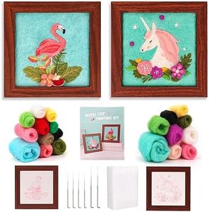 PREBOX Needle Felting Kit for Girls - Wool Felt Painting Unicorn & Flamingo Set for Beginner, DIY Craft Gifts for Kids Adults, Home Decoration