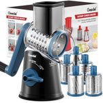 Geedel Rotary Cheese Grater Cheese Shredder - Upgraded 5-in-1 Cheese Grater with Handle and Strong Suction Base, Multi-purpose Vegetable Slicer Ice Shaver Nuts Grinder for Ice, Vegetables, Fruit, Nuts