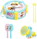 Satiskid 6 Pcs Kids Musical Instruments Set, Kids Drum Set Including Drum, Drum Stick, Sand Hammers and Trumpet, Children Musical Playset Sensory Musical Instrument Toy for Kids Boys Girls Ages 3+