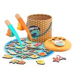 TOP BRIGHT Magnetic Fishing Game for Kids with 2 Fishing Rods, Toddler Magnetic Fishing Toy with 26 Wooden Ocean Animals, Montessori Toys for 2 Years Old Boys Girls