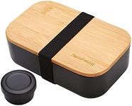 HmoeFmily Bento Box for Adults & Kids,Includes Bamboo Board Lid,Sauce Cup,Divider,Bento Box Lunch Box - Easy Wash & Dishwasher Safe & Freezer Safe,Bamboo Bento box,Food Containers