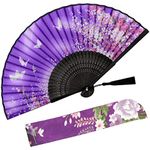 Zolee Small Folding Hand Fan - Chinese Japanese Vintage Bamboo Silk Fans - for Dance, Performance, Decoration, Wedding, Party，Gift - Sakura Cherry Blossom Pattern (WZS-38)