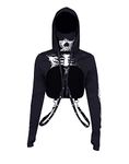 DINGJIUYAN Y2K Emo Crop Tops Women Gothic Halloween Steampunk Alt Hoodies Goth Clothes for Teen Girls Black XXL