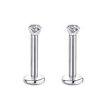 Candyfancy 16g 8mm 2/3/4mm Cubic Zirconia Gem Ear Cartilage Tragus Helix Studs Earrings Lip Labret Piercing (2pcs 2mm Stone 8mm bar)