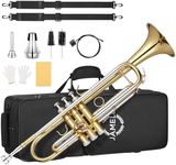 JAMELO Bb Standard Trumpet Set, Brass Trumpet Instrument for Student/Beginner/Intermediate/Advanced with Carrying Case, Mute, 7C Mouthpiece, Cleaning Kit and Gloves (TP-200, Gold)