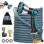 Nuision Expandable Garden Hose 50FT, Flexible Garden Hose Pipe with 10 Function Spray Gun, 4 Layer Latex Expanding Watering Hose Pipe with 3/4" 1/2" Brass Solid Fittings for Garden Watering Cleaning