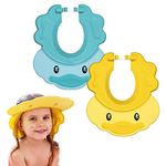 Etymess Shower Cap for Kids, Cute Duck Silicone Shower Cap，Adjustable Hair Washing Shampoo Shield Baby Visor for Ears and Face，for 6 Month Plus Toddlers 2 Pcs(Yellow&Blue)