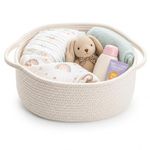 MOM CARE Cotton Rope Diaper Caddy Organizer for Baby Essentials | Nursery Storage Basket with Handles | Foldable Baby Organizer Bin for Diapers, Toys, Clothes & Nursery Storage | White