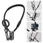 Magnetic Neck Phone Holder, 4 in 1 Neck Mount for Phones Action Camera Gopro, Hand Free Cell Phone Neck Holder for Recording POV/Vlog Video Selfie, Neck Tripod for iPhone, GoPro, Android Phones Black