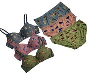 Narsingha Dreams Women's Cotton Full Coverage Lightly Padded Floral Printed Wire Free Bra Panty Lingerie Set Honeymoon Bikini Set for Girl's Combo Pack of 3 (Table Set-P3_Blue::Pink::Green_36)