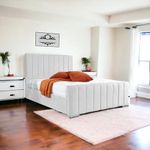 Living Comfort Bedz | Upholstered Lined panel luxury bed | Plush Velvet lift-up storage bed | Stylish ottoman double size bed frame with Elegant headboard Design (White, Double Gas Lift)