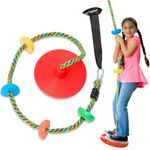 Jungle Gym Kingdom Tree Swing Climbing Rope with Platforms Green Disc Swings Seat - Outdoor Playground Set Accessories Tree House Flying Saucer Outside Toys - Snap Hook and 4 Feet Strap (Red)