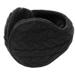 Surblue Unisex Warm Knit Cashmere Winter Pure Color Earmuffs with Fur Earwarmer, Adjustable Wrap,Black,Large