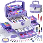 PERRYHOME Kids Makeup Set for Girl 56 Pcs Washable Real Cosmetic, Safe & Non-Toxic Frozen Toys Toddler Makeup Kit, Princess Dress up Game Christmas & Birthday Girl Gift for 3-12(Frozen Purple)