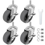 WHARSTM Caster Wheels, 3" Locking Swivel Casters Set of 4, 3/8"-16 x 1 (Screw Diameter 3/8", Screw Length 1") Casters, Rubber Casters with 360 Degree No Noise Castor Wheels, Stem Casters with Brake