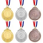 Udewo 6 Pack Metal Medals, Olympic Gold Medal Silver Medal Bronze Medal for Children Metal Sports Day Medals Lockdown Medals with Ribbon for Adults Kids