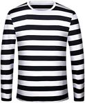 Mens Stripe T-Shirts Crewneck Cotton Long Sleeve Tee Shirts for Men Casual Striped T-Shirt Tops Halloween Costume, Black White, Medium