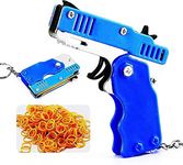 mciskin Mini Metal Burst Collapsible Rubber Band Gun Toy,With 60pcs Safe Portable Rubber Band Children's Toy,Portable Shooting Game Outdoor Indoor Activities Gift,Christmas Toy for Children (Blue)