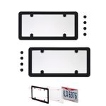 2 UNBREAKABLE CLEAR LICENSE PLATE SHIELD COVER 2 BLACK FRAMES 8 BLACK SCREW CAPS by TrunkNets