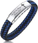 MEALGUET Bible Verse Religious Bracelets Christian Cross Scripture Engraved 2-tone Black Blue Braided Bracelet Adjustable Wristband for Men,Personalized Inspirational quotes, Religious Gifts