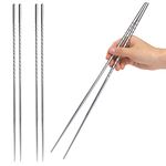 EORTA 3 Pairs Cooking Chopsticks 15.2 Inch Extra Long Stainless Steel Chopsticks with Anti-slip Threaded for Hot Pot, Cooking, Frying, Noodle Chopsticks, Dishwasher Safe, Silvery