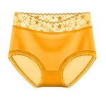 ZDJH Women's Cotton Black High Waist Stretch Abdominal Control Briefs Women's Seamless Panty Soft Comfortable Periods Underwear Hot Pants Lingerie Panties with Lace Breathable Bodice Briefs, yellow, M