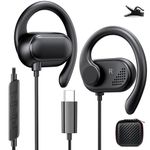 USB C Headphones with Microphone Wired Type C Over Ear Earbuds for iPhone 16 Pro Max Samsung Z Flip Fold 6 S24 Ultra S23+ S22 S21 A35 Open Ear Headset Volume Control Rotatable Earhook Sport Earphone