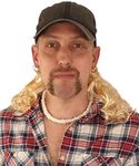 Country Hick Costume Set - Hat with Blonde Wig - Mustache - Necklace - Earrings -, Black, One size