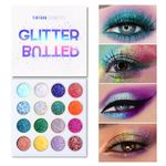 Tintark Glitter Butter Eyeshadow Palette, 16 Colorful Makeup Palette Sparkle Shimmer Highlighter Metallic Eye Shadow Travel Size Makeup, Rainbow Eyeshadow Pallets Talc Free