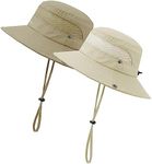 Durio Kids Sun Hats UPF 50+ Wide Brim Sun Protection Breathable Bucket Hats for Boys & Girls Fishing Dark Khaki & Light Beige 5-13 Years