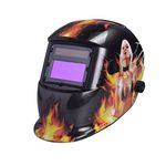 Nuzamas Solar Powered Auto Darkening Welding Helmet Mask Weld Face Protection for Arc Tig Mig Grinding Plasma Cutting with Adjustable Shade Range DIN4/9-13 UV/IV protection DIN16 Girl on Fire